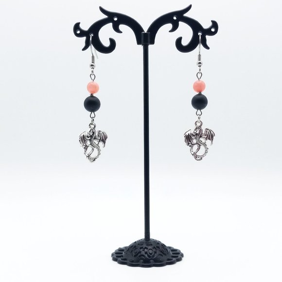 Dragon Quartz Agate Healing Chakra Gemstone Dangle Drop Earrings Handmade - Picture 4 of 6